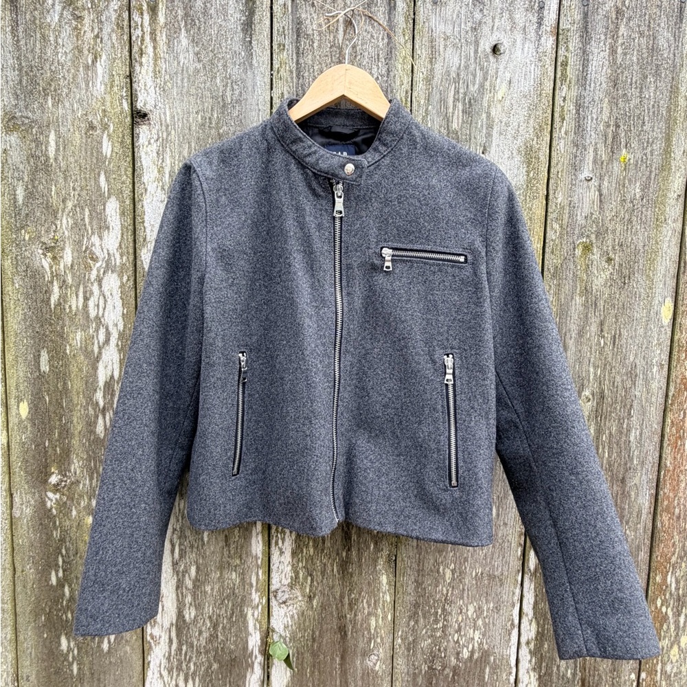 GAP Gray Wool Blend Moto Jacket. Fully Lined